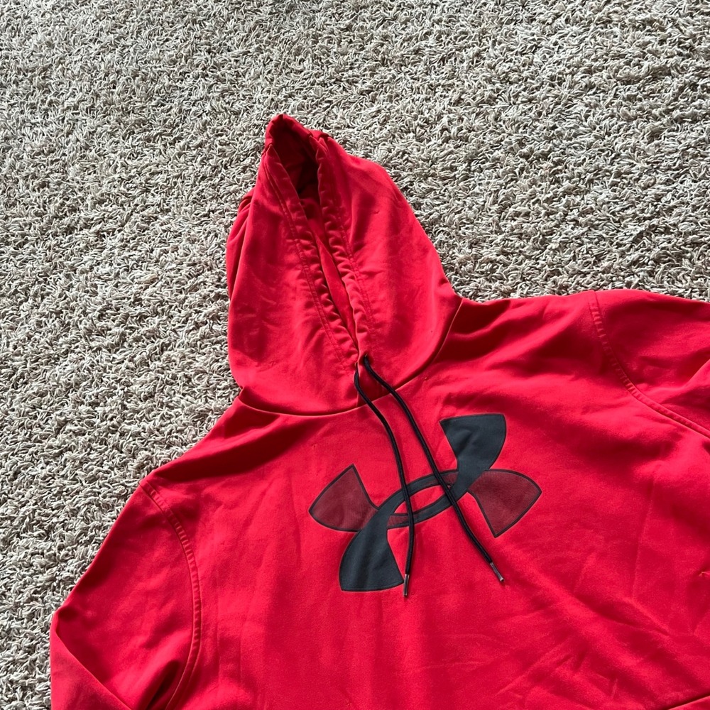 Under Armour ColdGear Big Logo Hoodie Mens XXL Red Loose Fit Pullover Sweatshirt